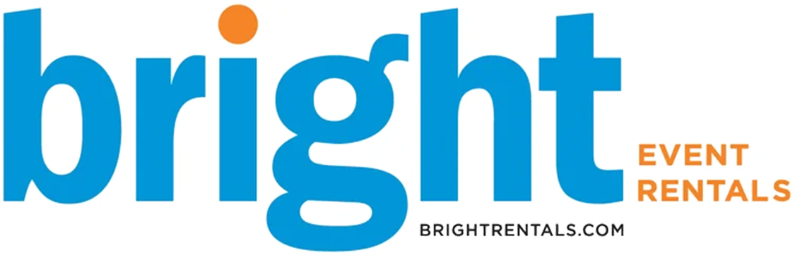 Bright Rentals logo with the words 'bright' in large blue letters and 'event rentals' in smaller orange letters, along with the website brightrentals.com.